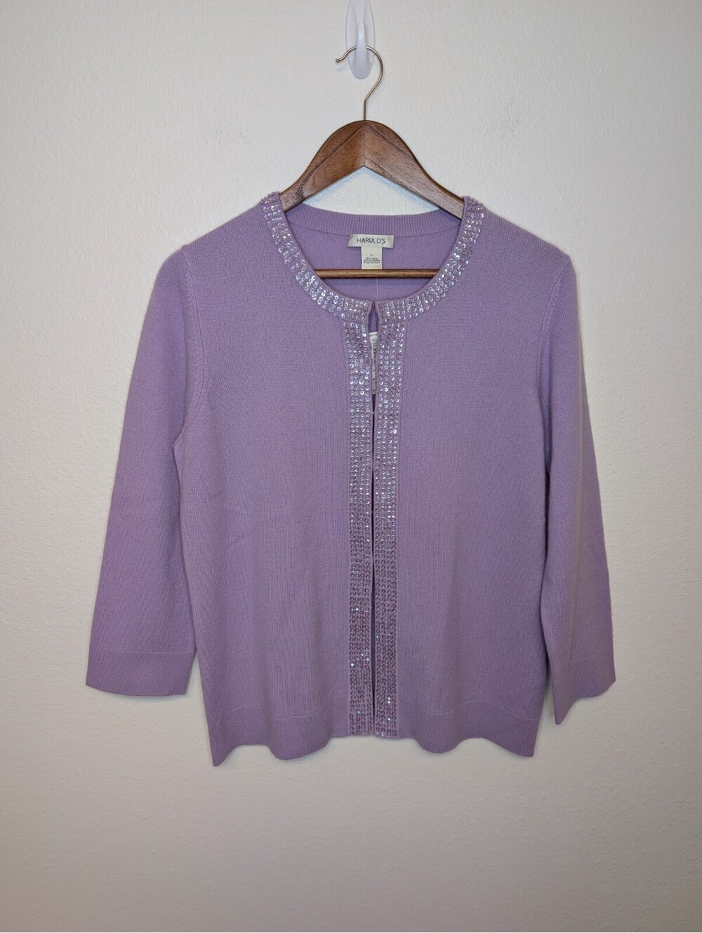 Harold’s Beaded Sequin Wool Cashmere Cardigan Sweater S L Lilac Purple